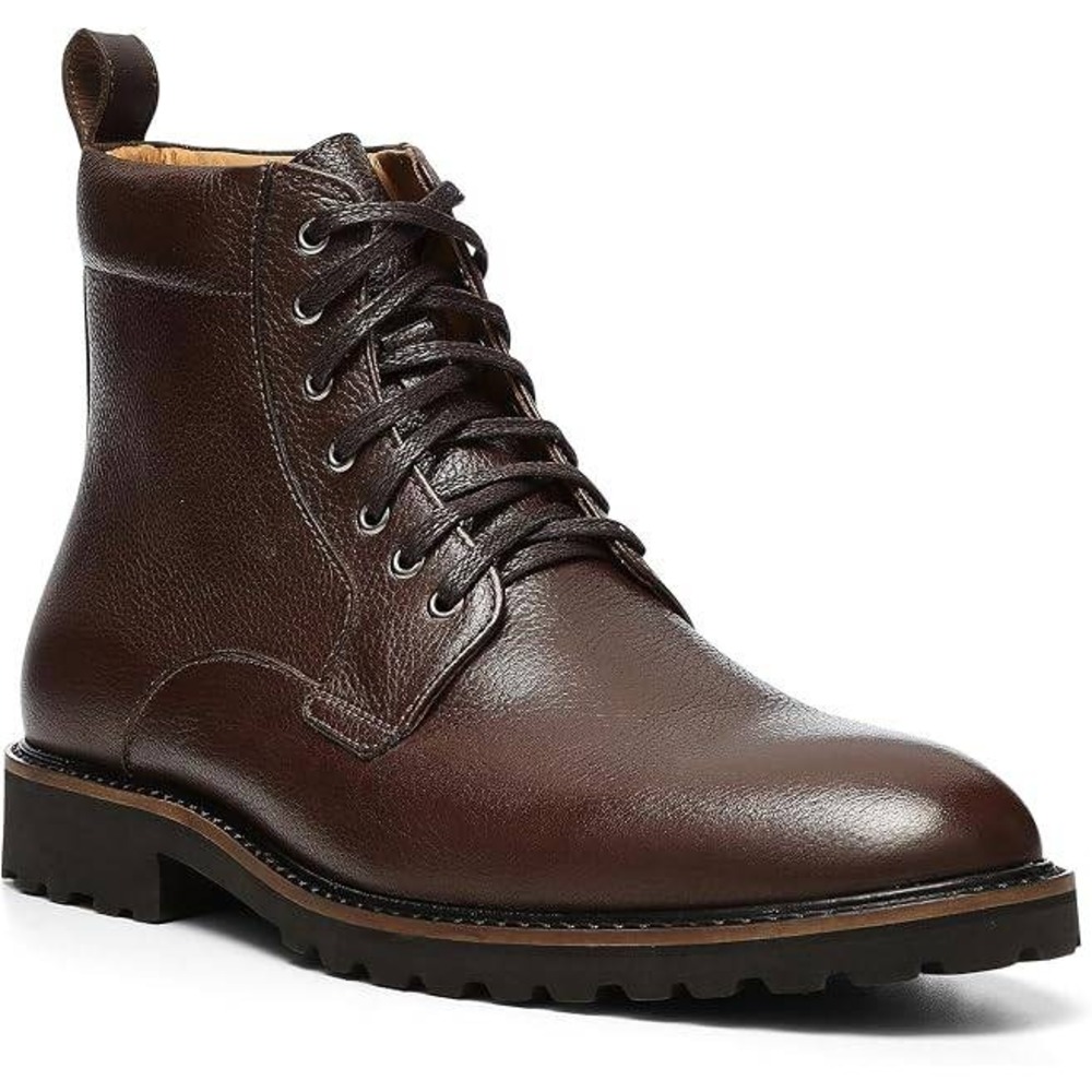 Donald Pliner Gabor Men DK Brown Pebble Grain Leather Lace Lug Sole Boots SZ 12